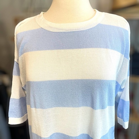 LUCKY YY ~ Powder Blue and White Striped Knit Dress/Cover Up ~ Size Large - Picture 2 of 8